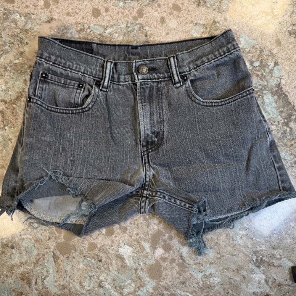 Levis 511 Cut Off Denim Shorts Womens‎ 27 Faded Black Gray Distressed Raw Hem